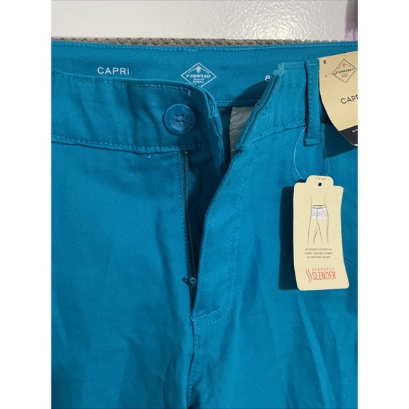 St Johns Bay Capri Jeans 8 Mid Rise Slender Aqua Sail Denim Stretch NWT JCPenney - Picture 5 of 10